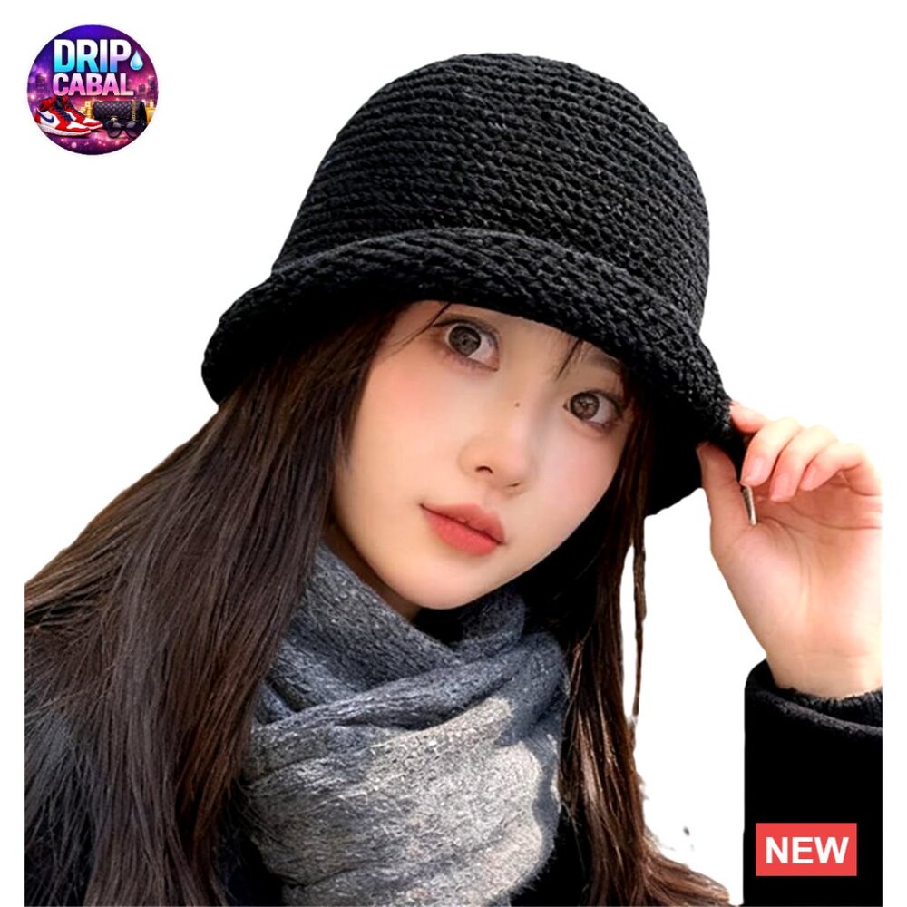 Handmade Acrylic Knitted Bucket Hat Winter Warm Crochet Cap